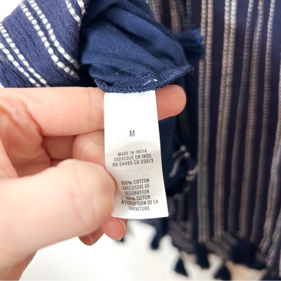 Aerie American Eagle Faux Wrap Skirt Tassel Fringe Navy Blue Stripes Medium M - Picture 7 of 7